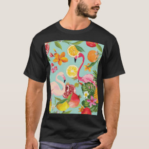 Tropische Früchte Flamingo Vintages Muster T-Shirt