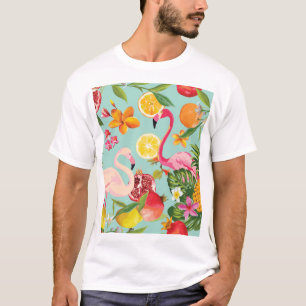 Tropische Früchte Flamingo Vintages Muster T-Shirt
