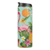 Tropische Früchte Flamingo Vintages Muster Thermosbecher (Nach rechts gedreht)