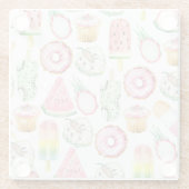 Tropische Früchte in Aquarellfarbe, Eis-Muster. Glasuntersetzer (Rückseite)