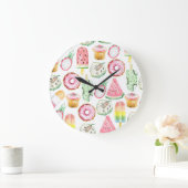 Tropische Früchte in Aquarellfarbe, Eis-Muster. Große Wanduhr (Zuhause)