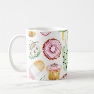 Tropische Früchte in Aquarellfarbe, Eis-Muster. Kaffeetasse