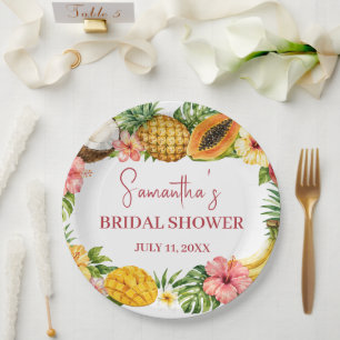 Tropische Früchte Kokosnuss Hawaiianische Hochzeit Pappteller