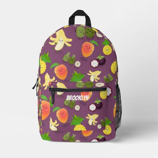 Tropische Früchte mit Happy Gesichtsmuster Bedruckter Rucksack (Vorderseite)
