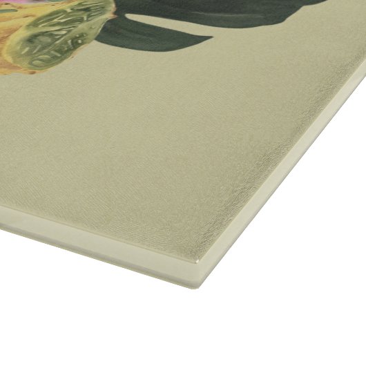 Tropische Früchte, noch lebendes Glas Schneidebrett (Ecke)