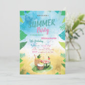 Tropische Früchte,Palmen Blätter Sommergeburtstag Einladung (Stehend Vorderseite)