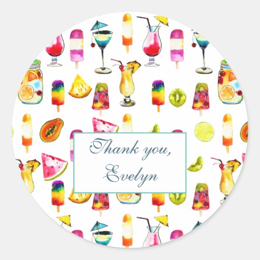 Tropische Früchte, Saft, Cocktail Pool Party Runder Aufkleber (Vorderseite)