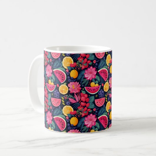 Tropische Früchte und Blume Kaffeetasse (Vorderseite Links)