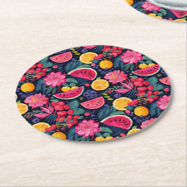 Tropische Früchte und Blume Runder Pappuntersetzer