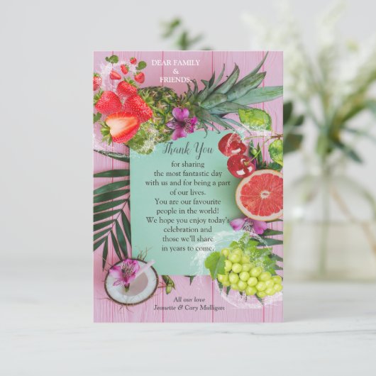 Tropische Früchte zum Mund gießen Vielen Dank RSVP Karte (Stehend Vorderseite)