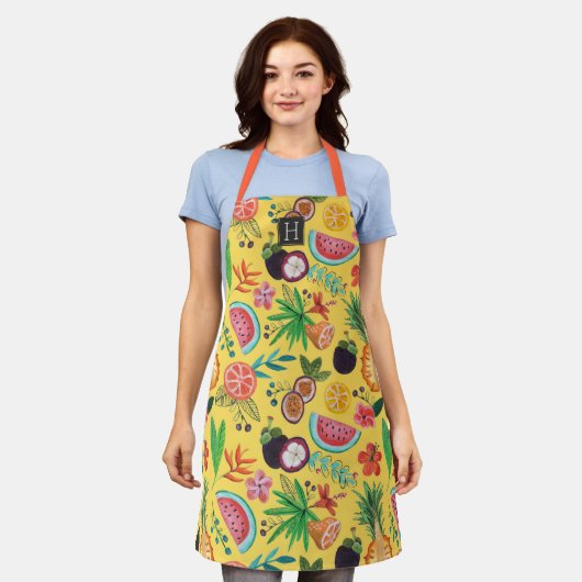 Tropische Fruchtgelbe Sommer All-Over-Print-Schürz Schürze (Getragen)