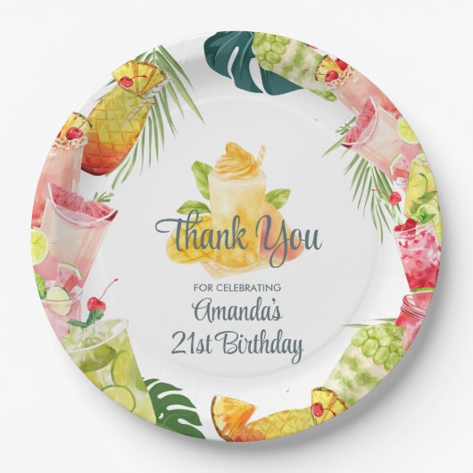 Tropische Fruchtgetränke Pool Party Erwachsene Geb Pappteller (Vorderseite)