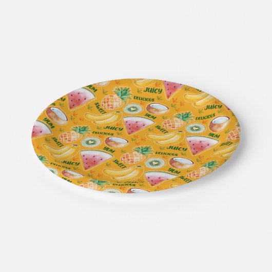 Tropische Fruchtpapierplatte Pappteller (Schrägansicht)