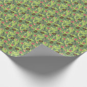 Tropische Fruchtskizze auf grünem Muster Geschenkpapier (Ecke)