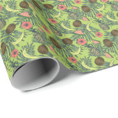 Tropische Fruchtskizze auf grünem Muster Geschenkpapier (Rolleneckpunkt)