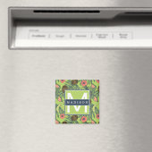 Tropische Fruchtskizze auf grünem Muster Magnet (In Situ (Geschirrspüler))