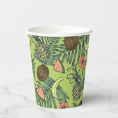 Tropische Fruchtskizze auf grünem Muster Pappbecher (Rückseite)