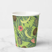 Tropische Fruchtskizze auf grünem Muster Pappbecher (Links)