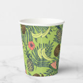 Tropische Fruchtskizze auf grünem Muster Pappbecher (Rechts)