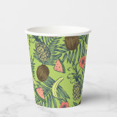 Tropische Fruchtskizze auf grünem Muster Pappbecher (Vorderseite)