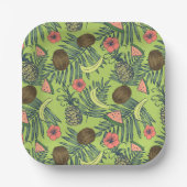 Tropische Fruchtskizze auf grünem Muster Pappteller (Vorderseite)