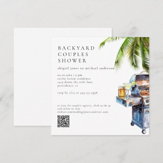 Tropische Garten-BBQ-Paarschaufeier  Einladung (Vorne/Hinten)