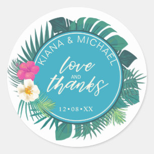 Tropische Gastgeschenk Hochzeit Wasserfarbe Aquama Runder Aufkleber