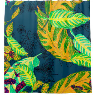 Tropische Gefärbte Krawatte Blue Gouache. Tropisch Duschvorhang