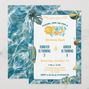 Tropische Geschwister-Joint-Poolparty-Geburtstagsf Einladung
