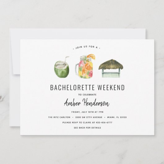Tropische Getränke Bachelorette Einladung (Vorderseite)