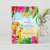 Tropische Getränke & Blume Sommergeburtstag Einladung (Stehend Vorderseite)