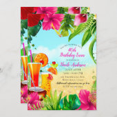 Tropische Getränke & Blume Sommergeburtstag Einladung (Vorne/Hinten)