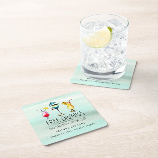 Tropische Getränke kostenlos Save the Date Rechteckiger Pappuntersetzer (Vor Ort)