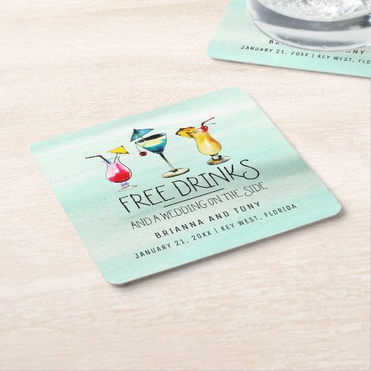 Tropische Getränke kostenlos Save the Date Rechteckiger Pappuntersetzer (angewinkelt)