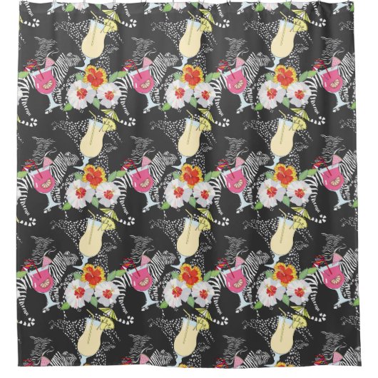 Tropische Getränke mit Tieren Duschvorhang (Vorderseite)