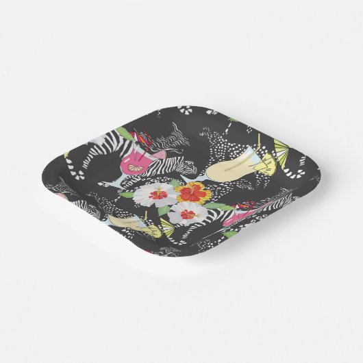 Tropische Getränke mit Tieren Pappteller (Gewinkelt)