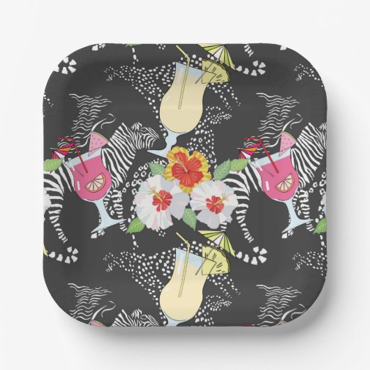 Tropische Getränke mit Tieren Pappteller (Vorderseite)