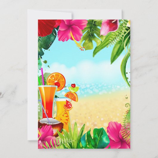 Tropische Getränke Sommer Bachelorette Luau Party Einladung (Rückseite)