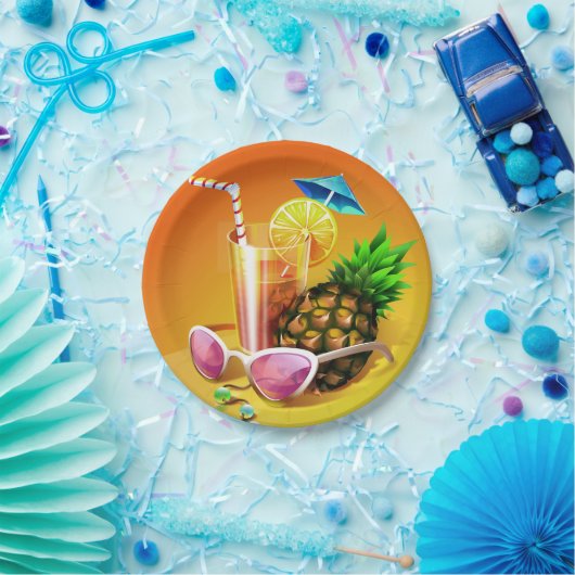 Tropische Getränke-Teller Pappteller (Party)
