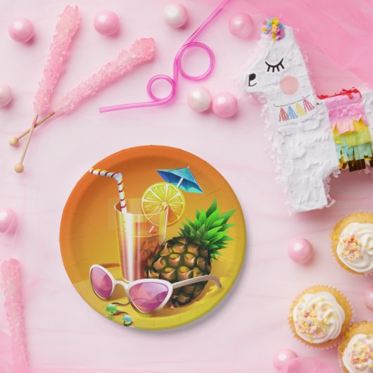 Tropische Getränke-Teller Pappteller (Party)