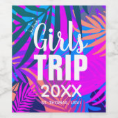 Tropische Girls-Reise mit Krone, Jahr und Name Weinetikett (Einzelnes Label)