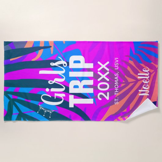 Tropische Girls-Reise mit Krone, Jahr und Namen Strandtuch (Vorderseite)