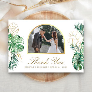 Tropische Gold-Palmwedel-Foto-Hochzeit Dankeskarte