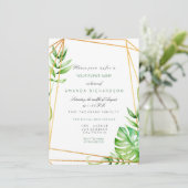 Tropische goldfarbene Streifen in grün Einladung (Stehend Vorderseite)