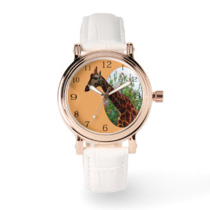 "Tropische Grace: Giraffe Popout Art mit Hibiskus Armbanduhr