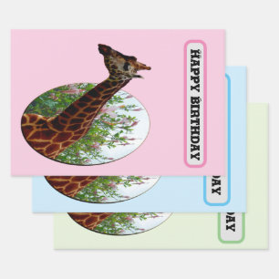 "Tropische Grace: Giraffe Popout Art mit Hibiskus Geschenkpapier Set