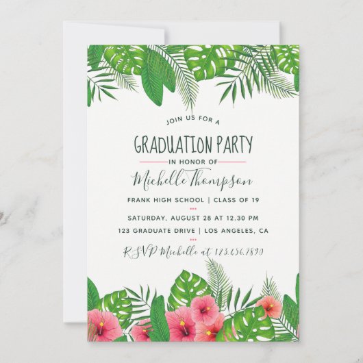 Tropische Graduierungspartei Wasserfarbe Einladung (Vorderseite)