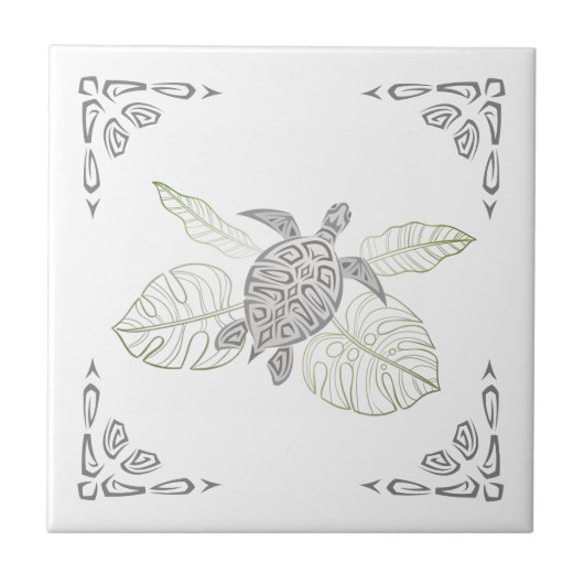 Tropische Grauschildkröte und Ornamente Fliese (Vorderseite)
