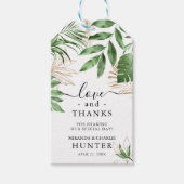 Tropische Grün & Gold Hochzeit Liebe & Danke Geschenkanhänger (Vorderseite)