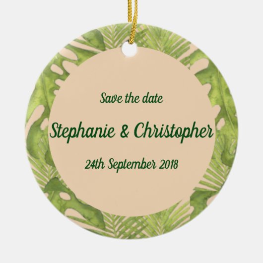 Tropische Grün- und Blütenhochzeit Keramik Ornament (Vorne)